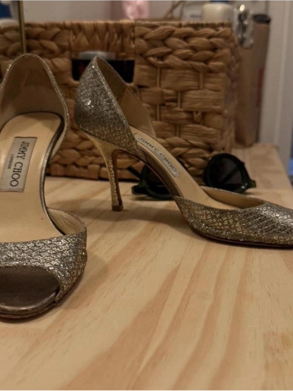 Jimmy Choo Gold Glitter D'Orsay Heels